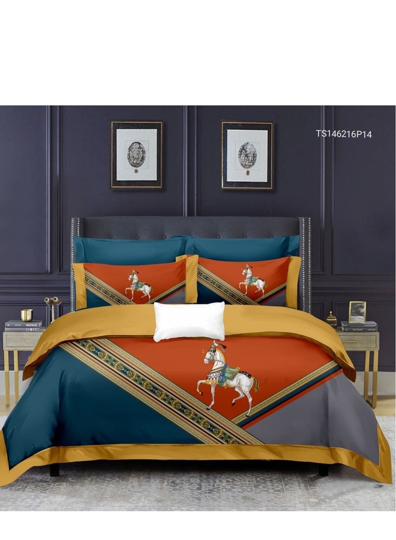 طقم مفروشات سرير هوميتوبيا كينج 6 قطع تصميم مطبوع مرسوم يدوياً قماش مرن فاخر ناعم ومتنفس مناسب لغرف التكييف